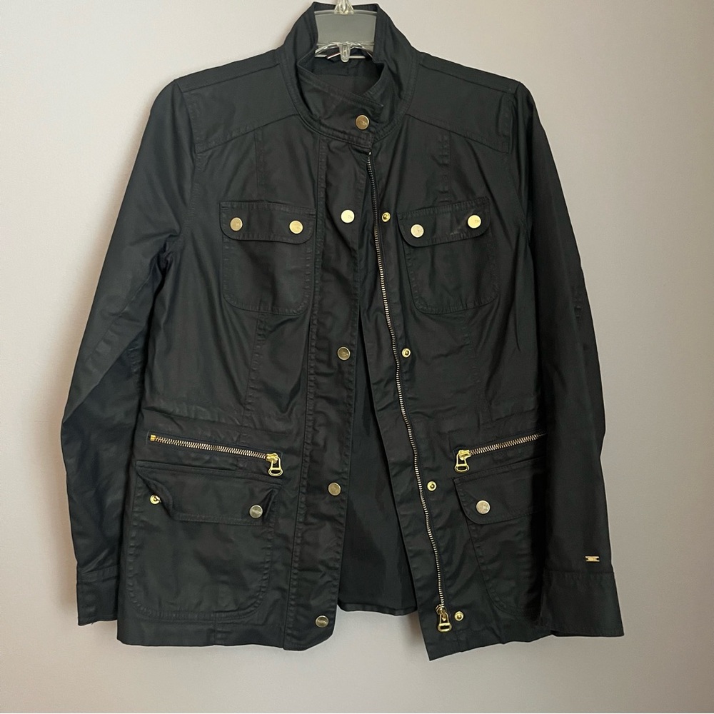 Elegant Navy Tommy Hilfiger Utility Jacket with Gold Details Size S/P women